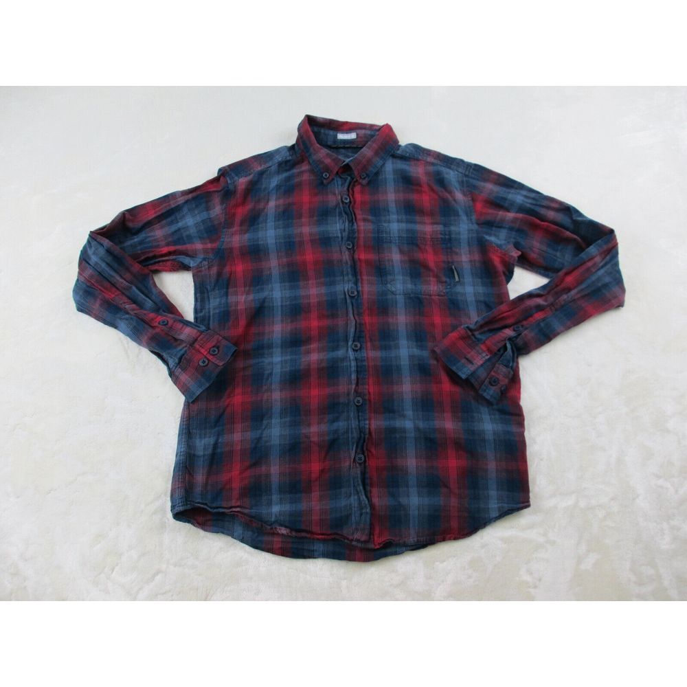 Columbia Shirt Mens Small Blue Red Plaid Button Up Long Sleve Flannel Hiking